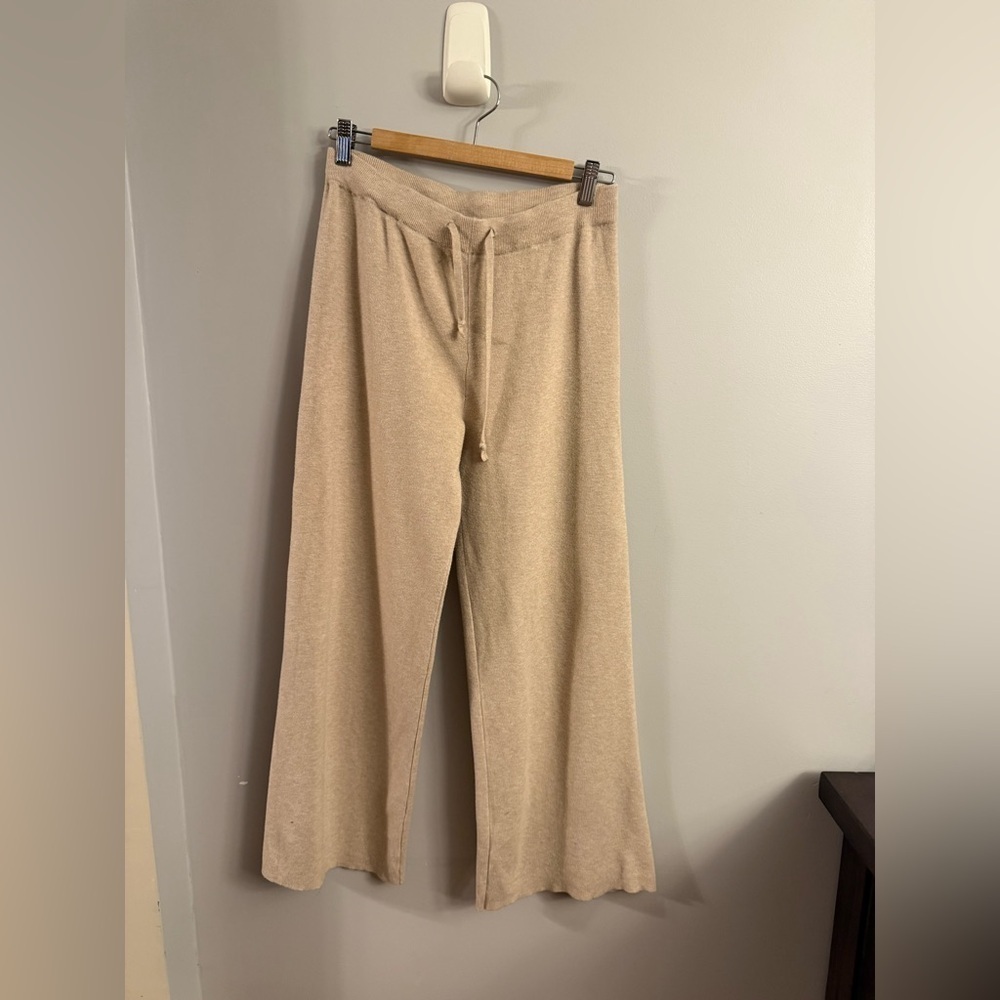 Magaschoni Beige Knit Wide Leg Lounge Pants Medium